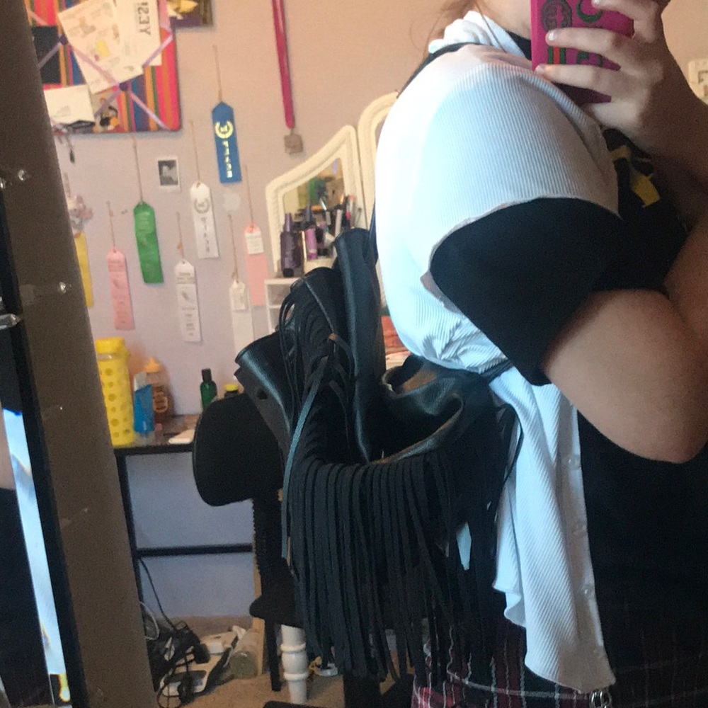 NWOT Black Victoria’s Secret backpack with fringe - Picture 5 of 5